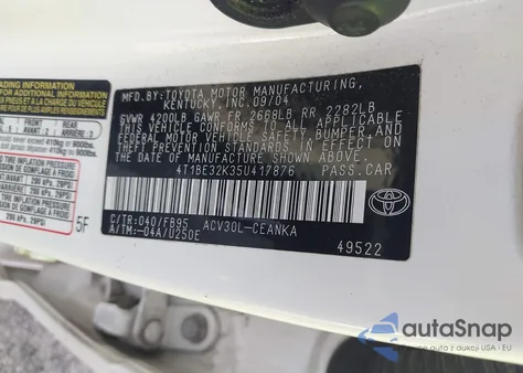 2005 Toyota Camry Le from USA, damaged, VIN 4T1BE32K35U417876